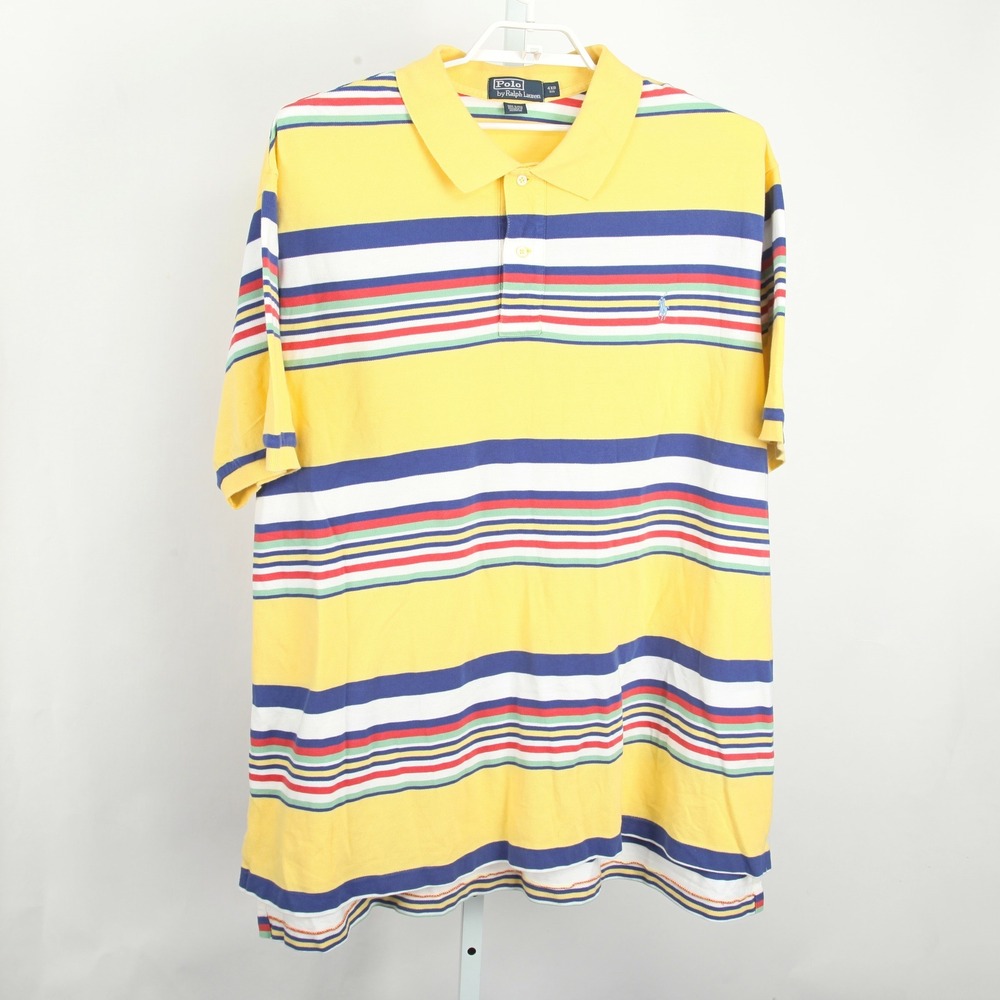 Polo Ralph Lauren Men's 4XB Big Yellow Striped Pique Short Sleeve Polo Shirt - Picture 2 of 10